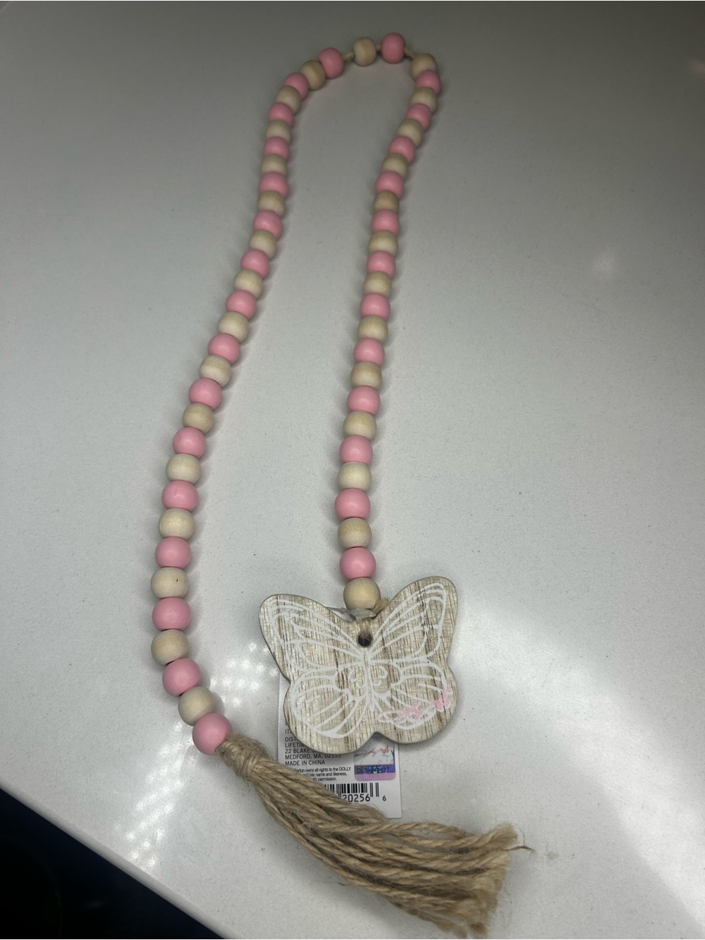 NWT Dolly Parton Pink and Natural Wood Bead Butterfly garland